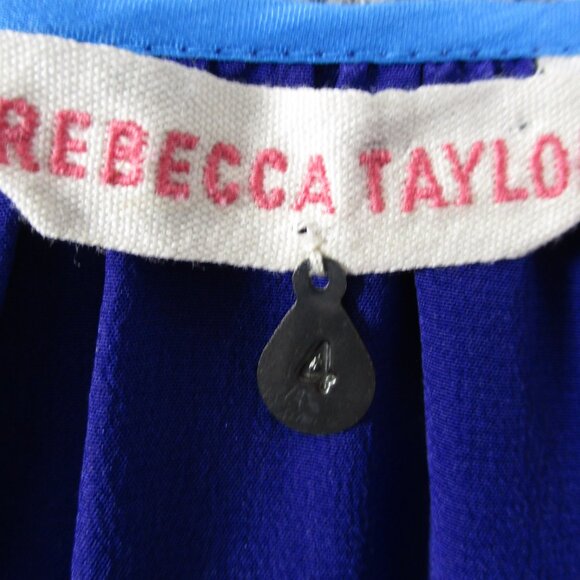 Rebecca Taylor Silk Blouse Shirt Womens 4 Small Blue Ruffle Pull Over Career - Picture 4 of 16